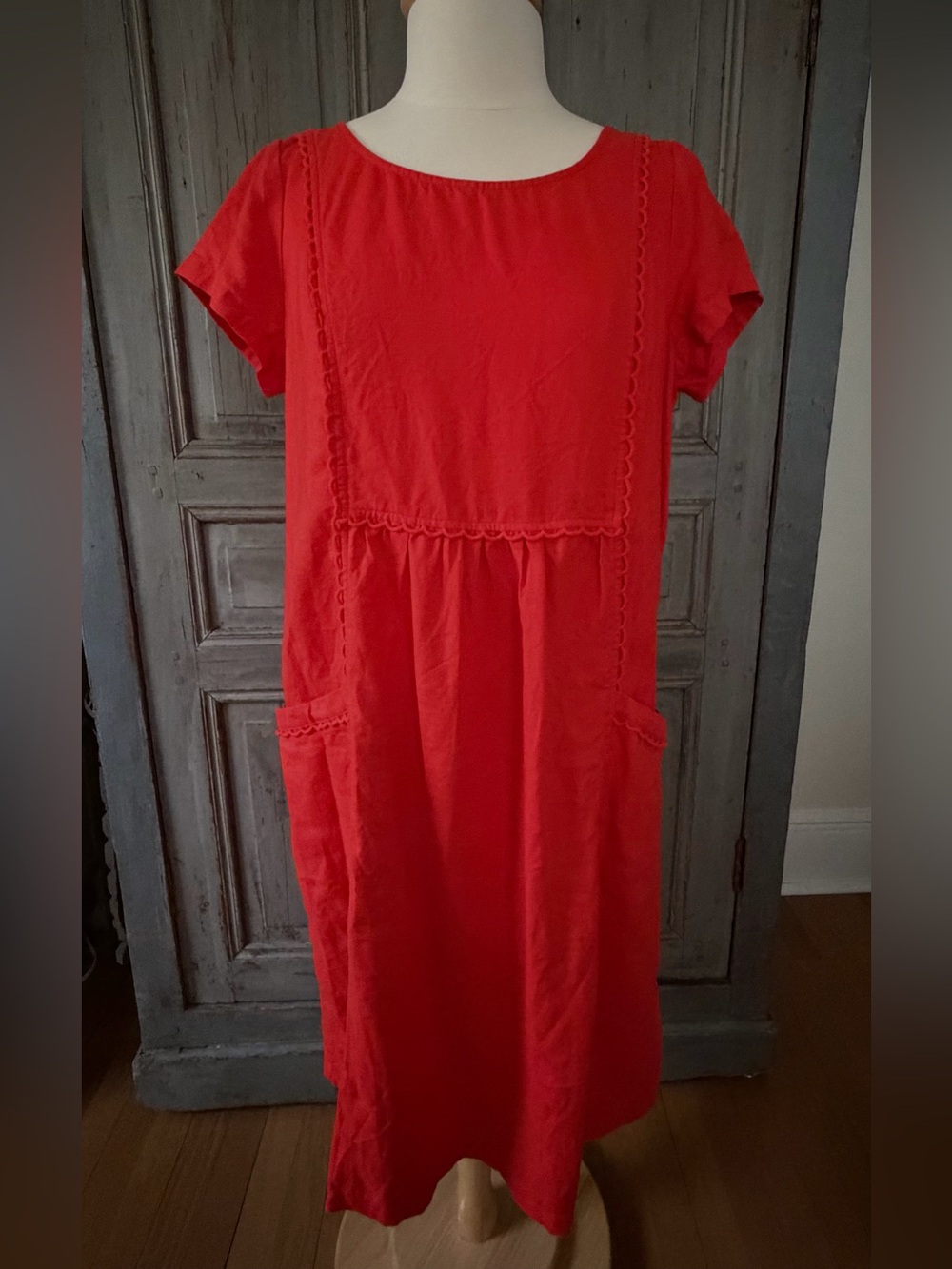 Boden Red Short-Sleeve Cotton Midi Dress size 12